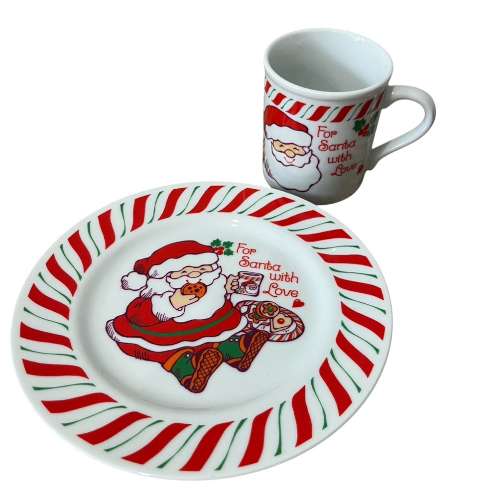 Vintage For Santa With Love Cookie Dish & Mug Current 1987 Japan Christmas